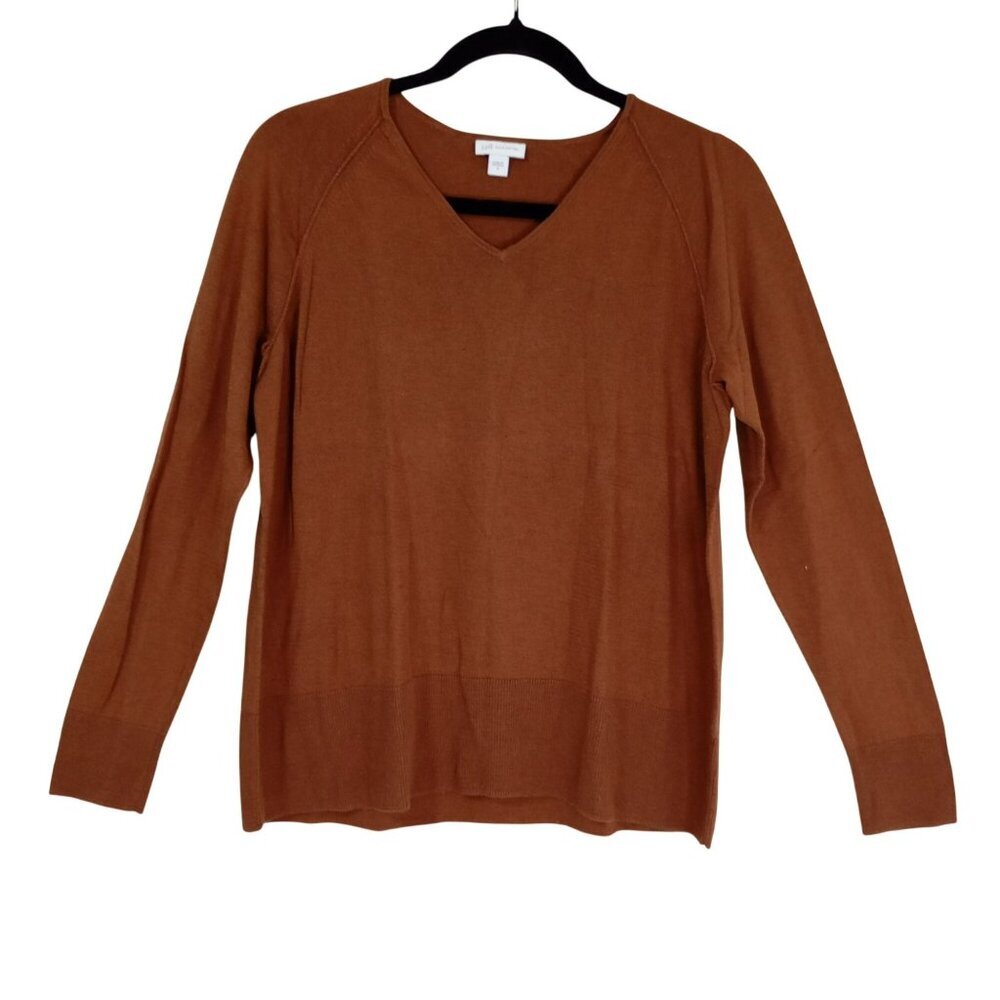 J.Jill Sweater Womens Silk & Cotton V-Neck  Brown Long Sleeve Lightweight S